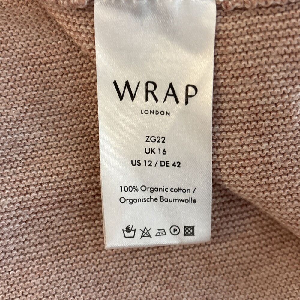 Wrap London Organic Cotton PInk & Cream Low V-neck Sweater Dolman Sleeves 12 - Picture 5 of 7